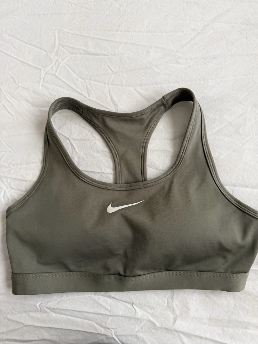 Nike Olive Green Racerback Sports Bra with White Swoosh